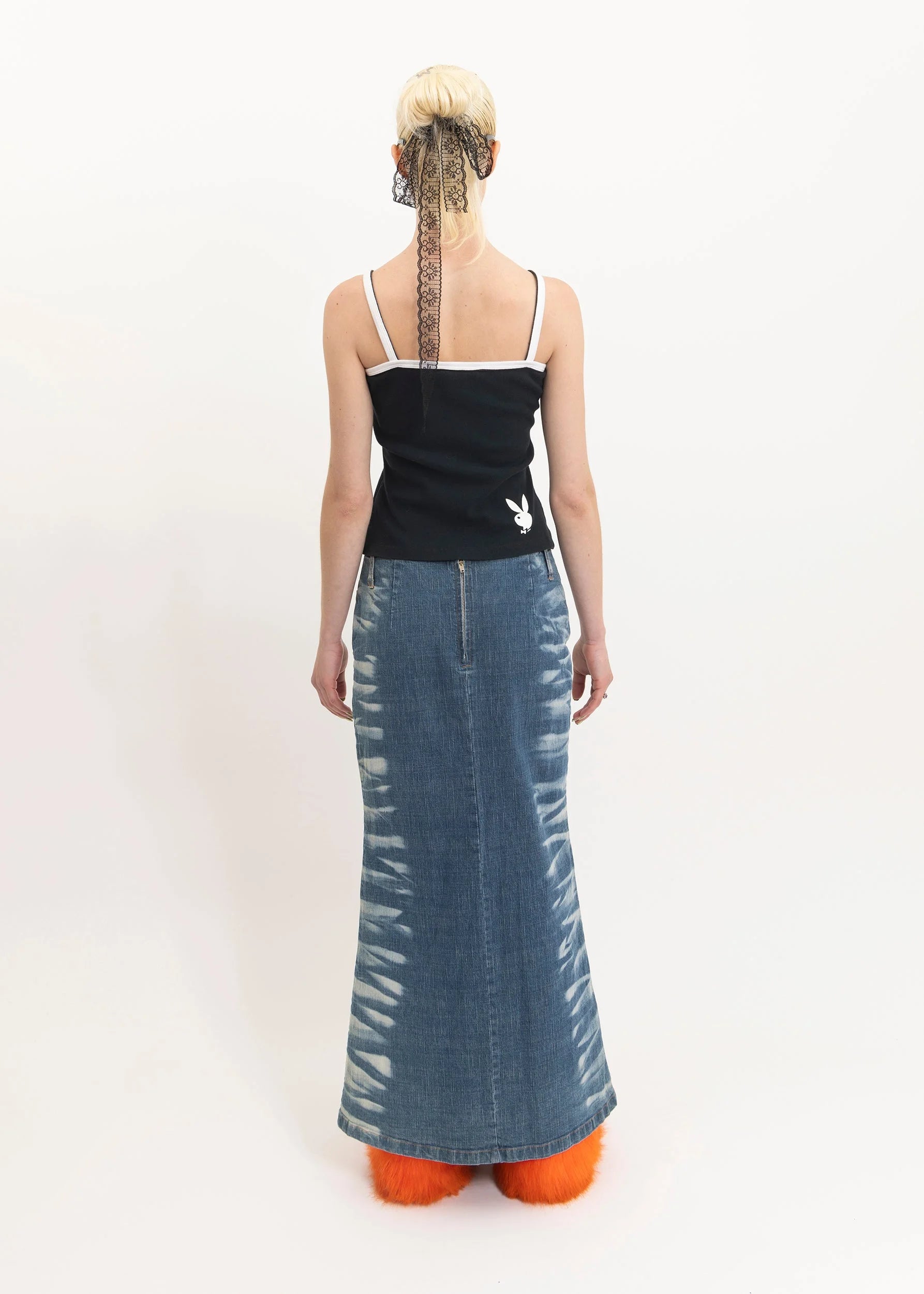 Bizarre Bazaar Y2k lace up bleach effect denim maxi skirt Bizarre Bazaar