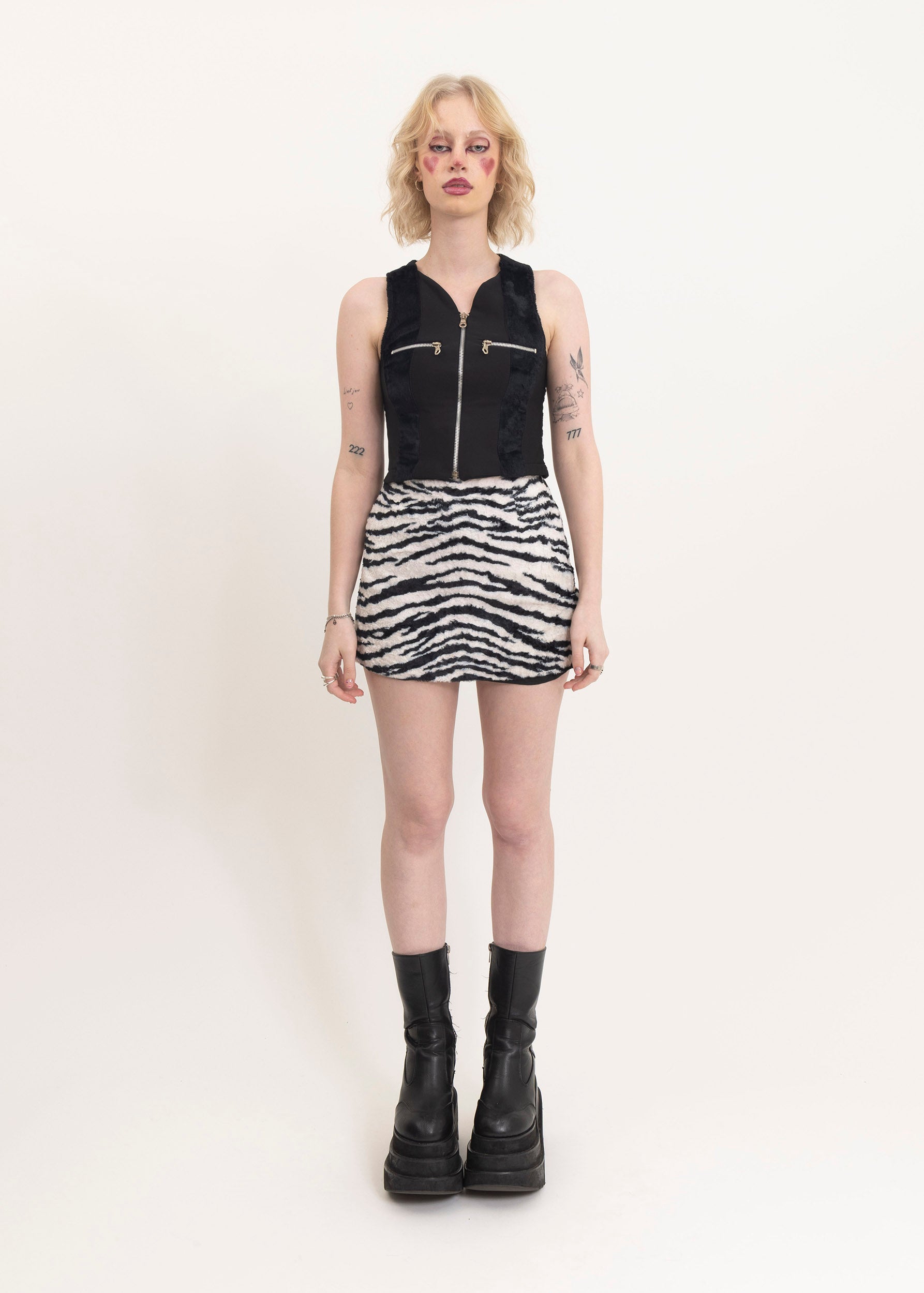 Hysterics Zebra print faux fur mini skirt