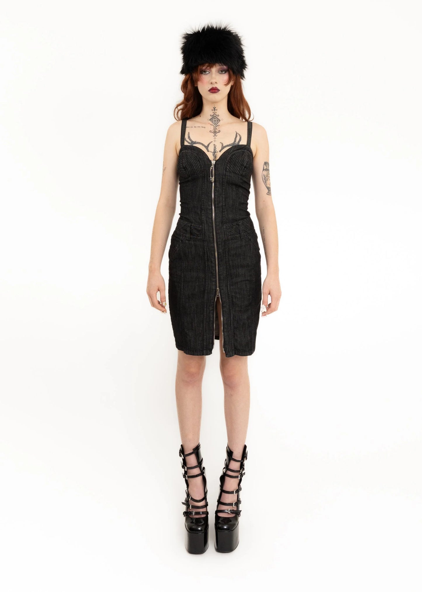 Moschino Jeans Zip front denim bustier dress