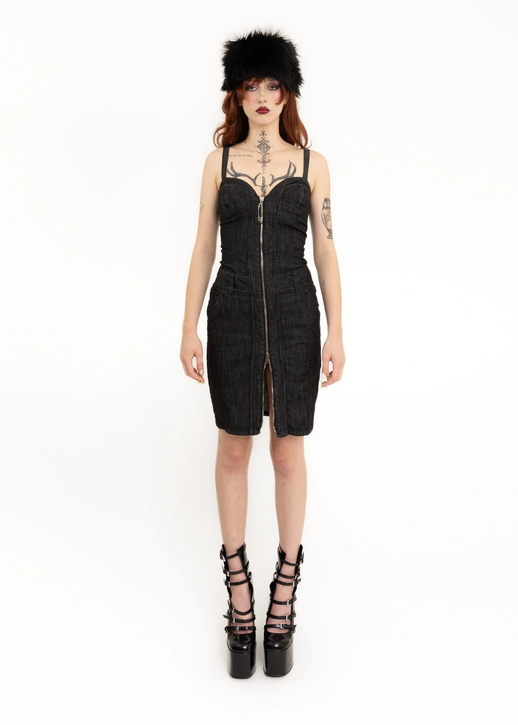 Moschino Jeans Zip front denim bustier dress